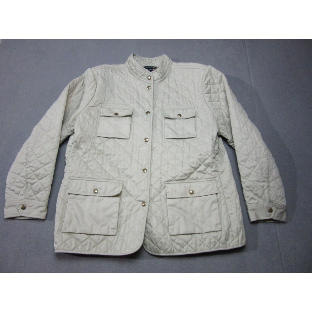 Lands End Jacket Womens XL 18-20 Beige Barn Chore Quilted Plaid Wool Lined